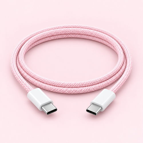 Klassisk Flätad Laddkabel USB-C Rosa – produktbild 2
