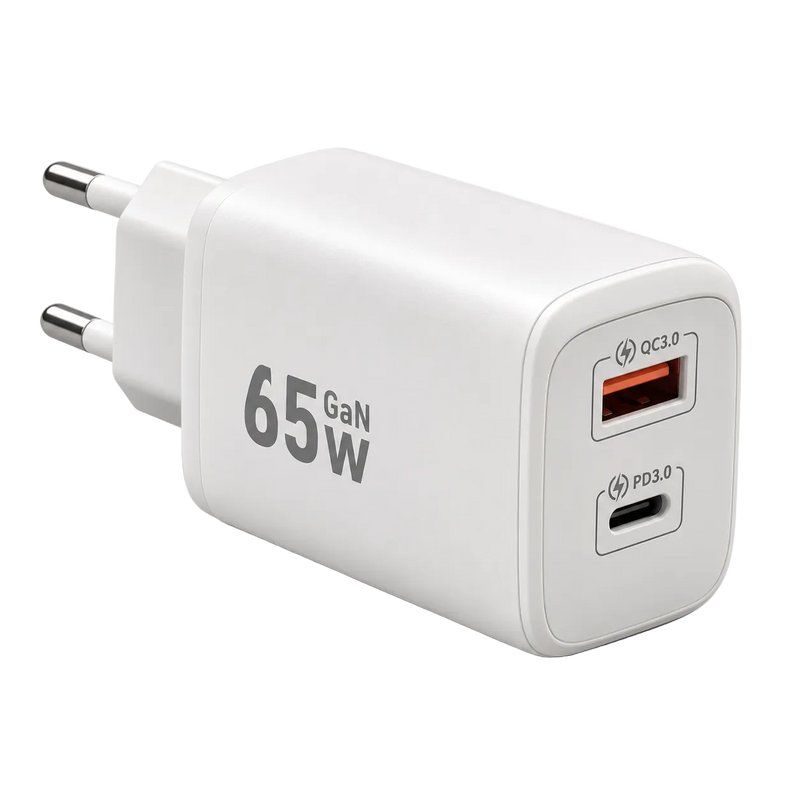 KABELIX® 65W GaN-laddare – USB-C PD + USB-A QC