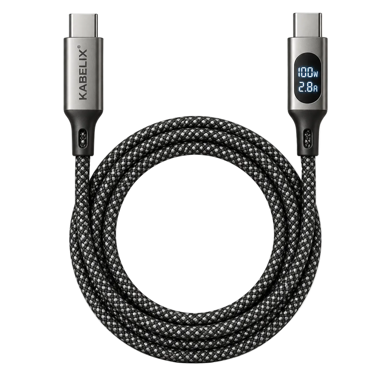 KABELIX® USB-C till USB-C-kabel 240W med display – 1,2 m