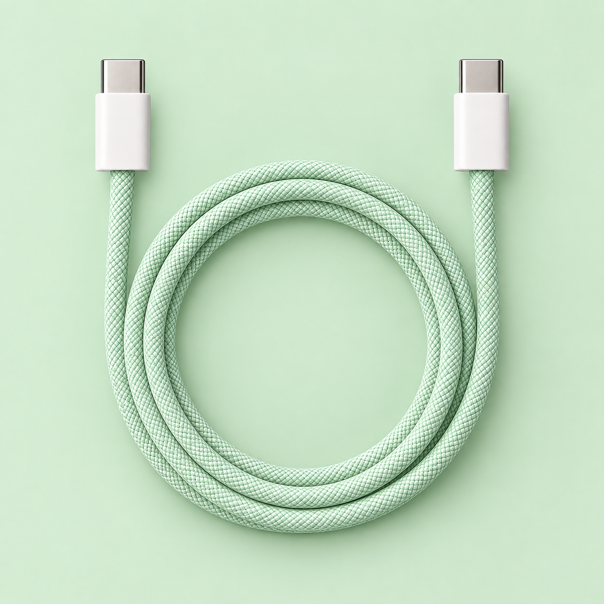 Klassisk Flätad Laddkabel USB-C Grön