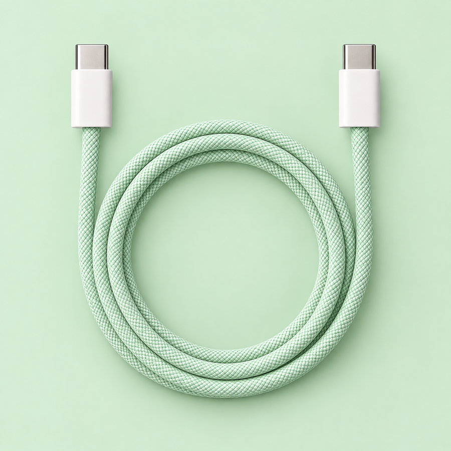 Klassisk Flätad Laddkabel USB-C Grön
